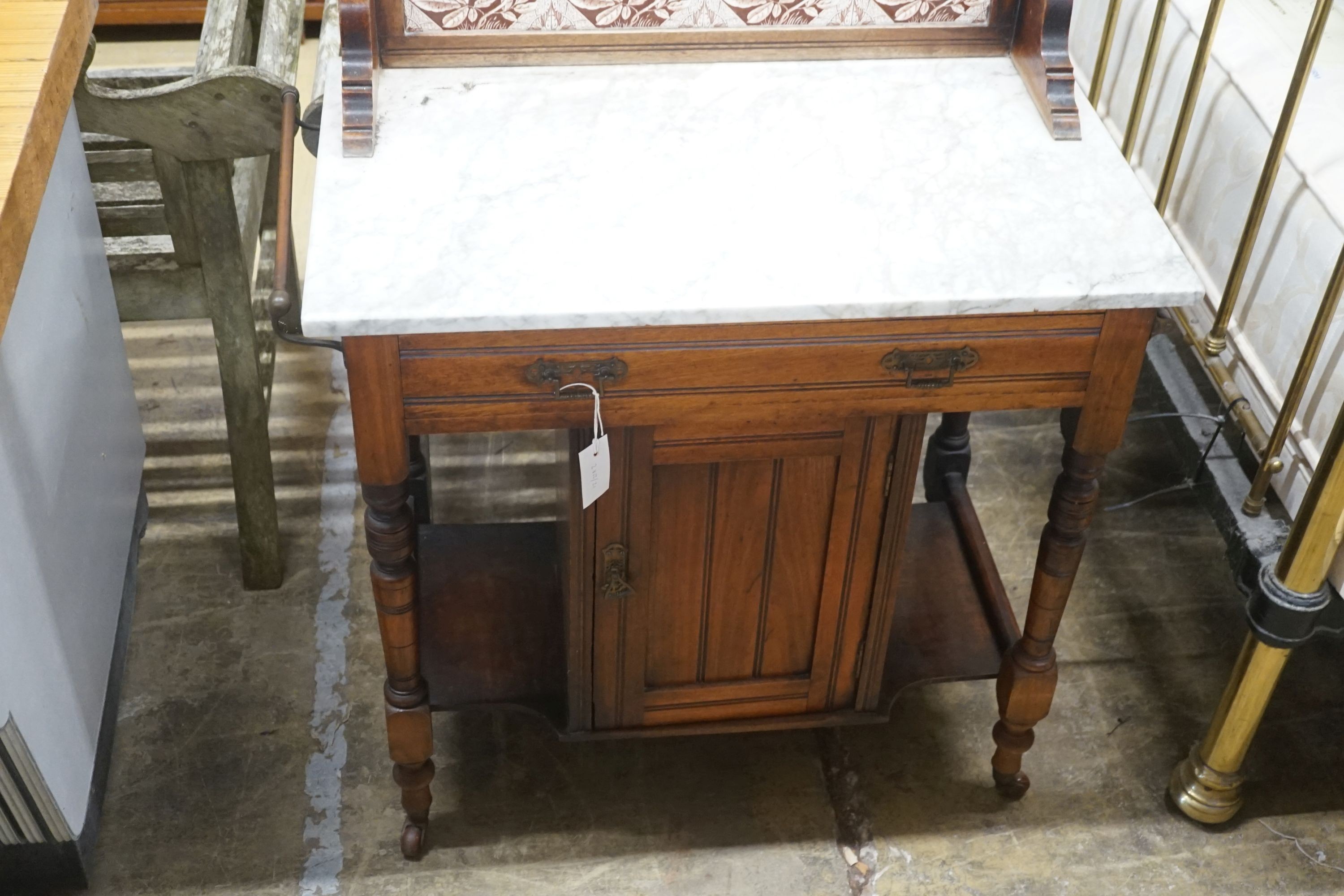 A late Victorian marble-topped mahogany wash stand, width 80cm depth 46cm height 126cm